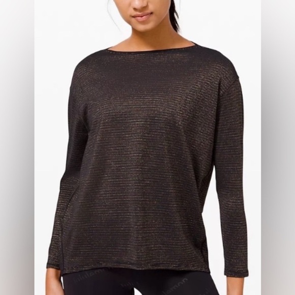 Lululemon Back In Action Long Sleeve Striped Gold Shine Size XS/S - Picture 3 of 8